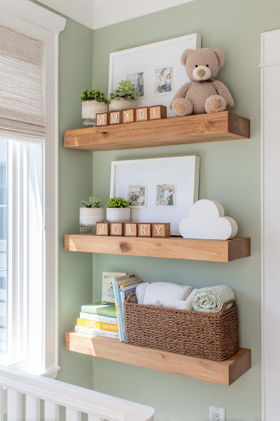 Natural Oak Floating Shelves with Curated Essentials