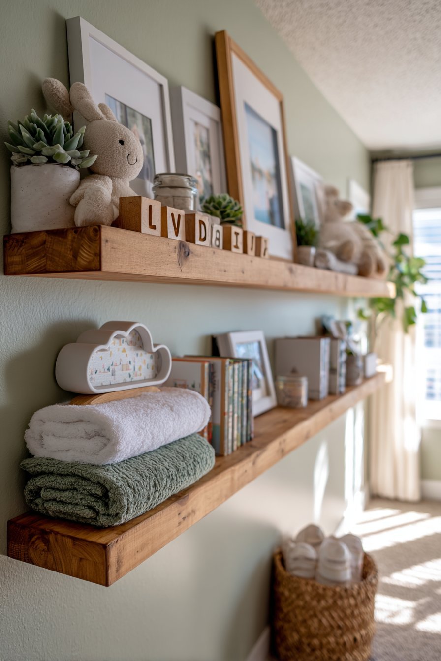 Natural Oak Floating Shelves with Curated Essentials