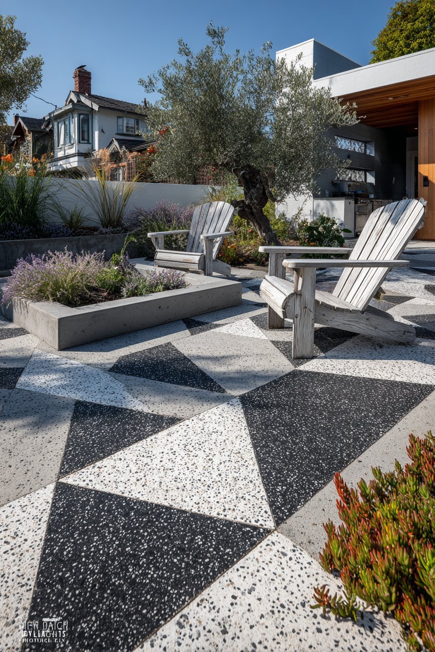 Geometric Concrete Pavers with Living Ground Cover