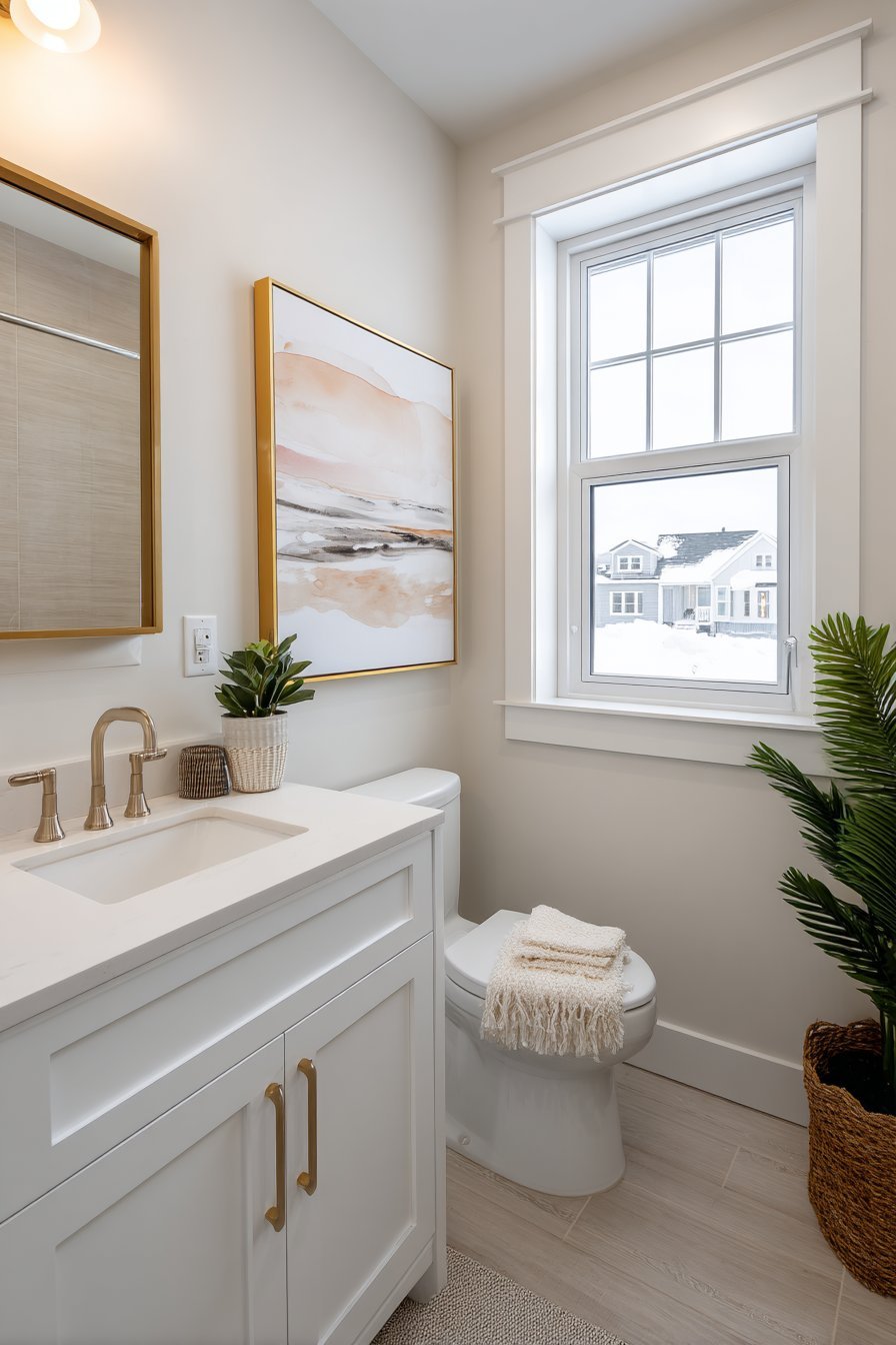 Serene Coastal Watercolor Above Floating Vanity