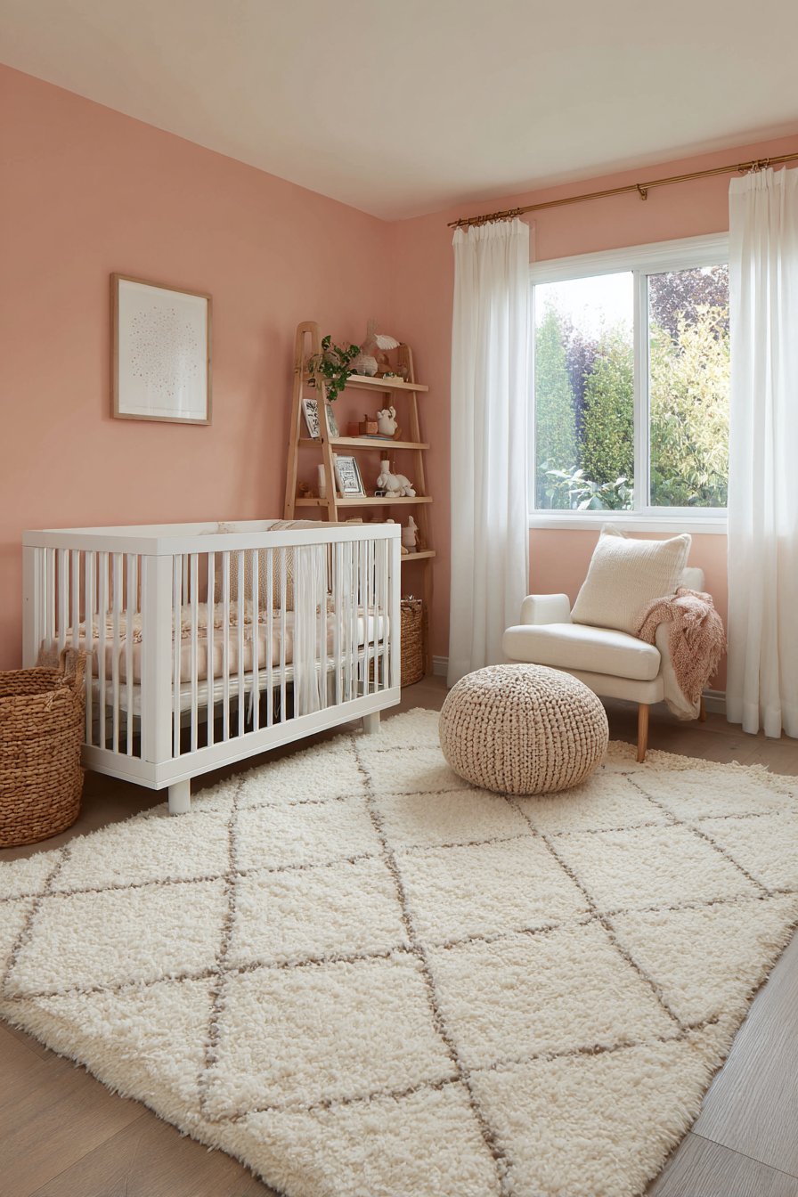 Classic White Crib with Dusty Pink Accent Wall
