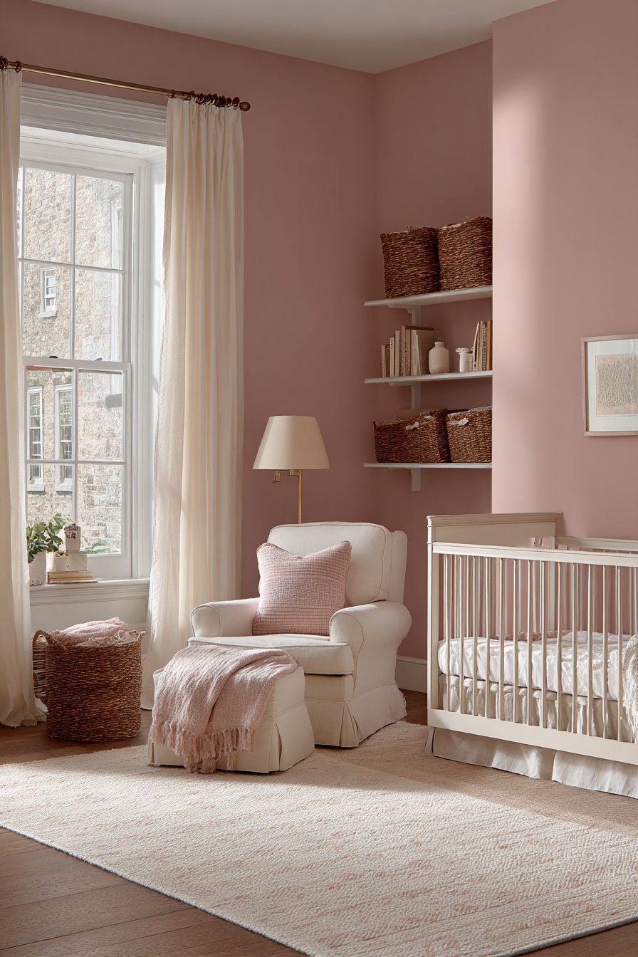 Classic White Crib with Dusty Pink Accent Wall