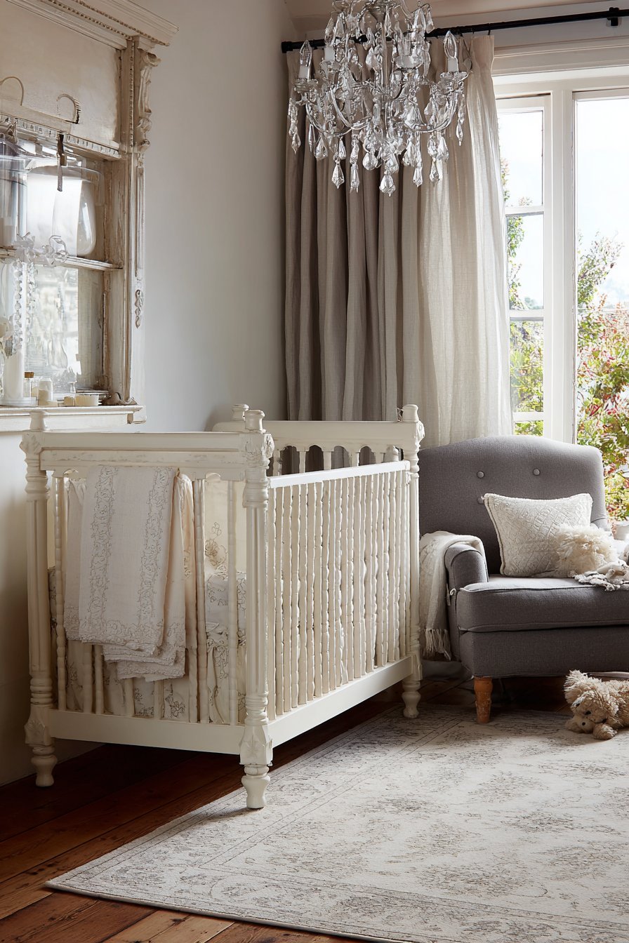 Hand-Carved White Crib Centerpiece