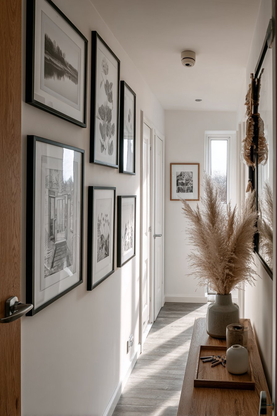 Gallery Wall with Mixed Frames and Family Photographs