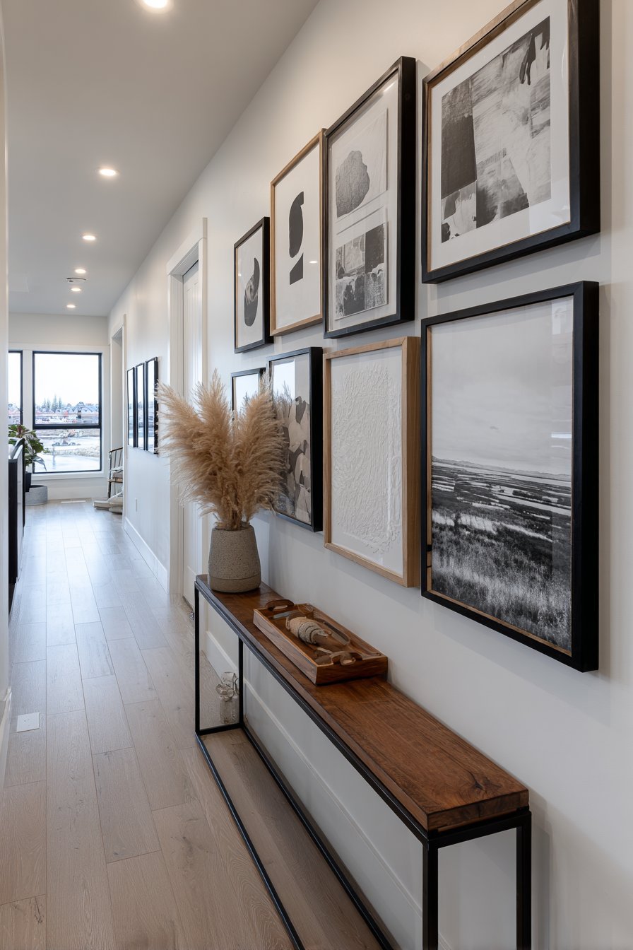 Gallery Wall with Mixed Frames and Family Photographs