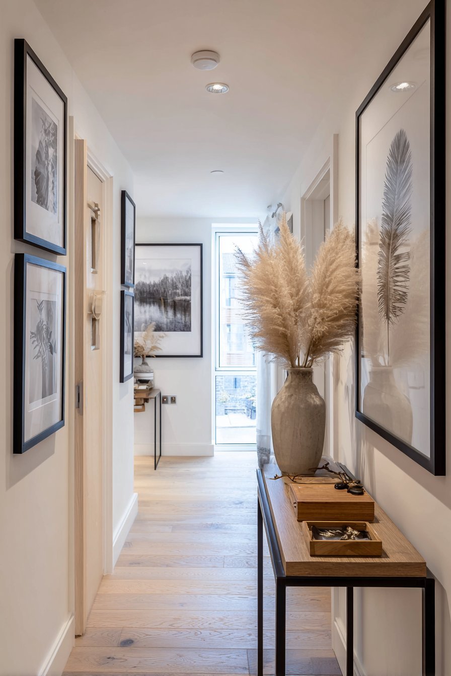 Gallery Wall with Mixed Frames and Family Photographs