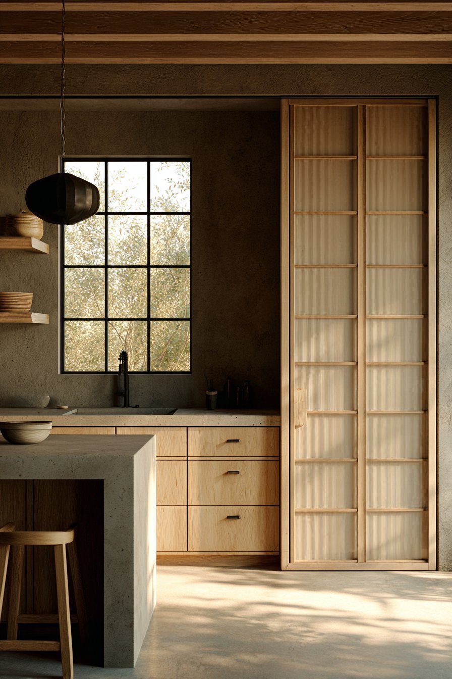 Serene White Oak and Concrete Sanctuary