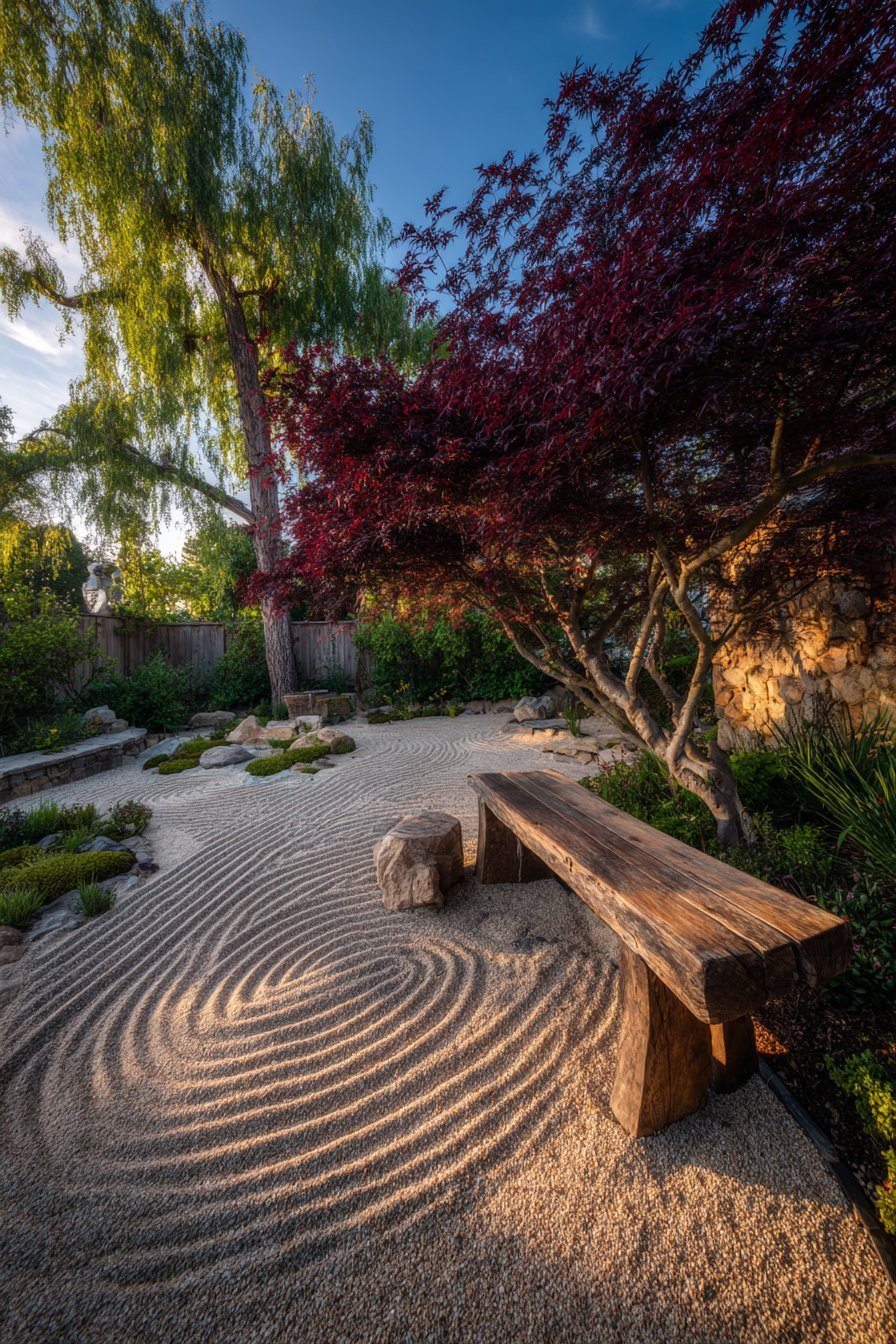Meditative Zen Garden with Raked Gravel