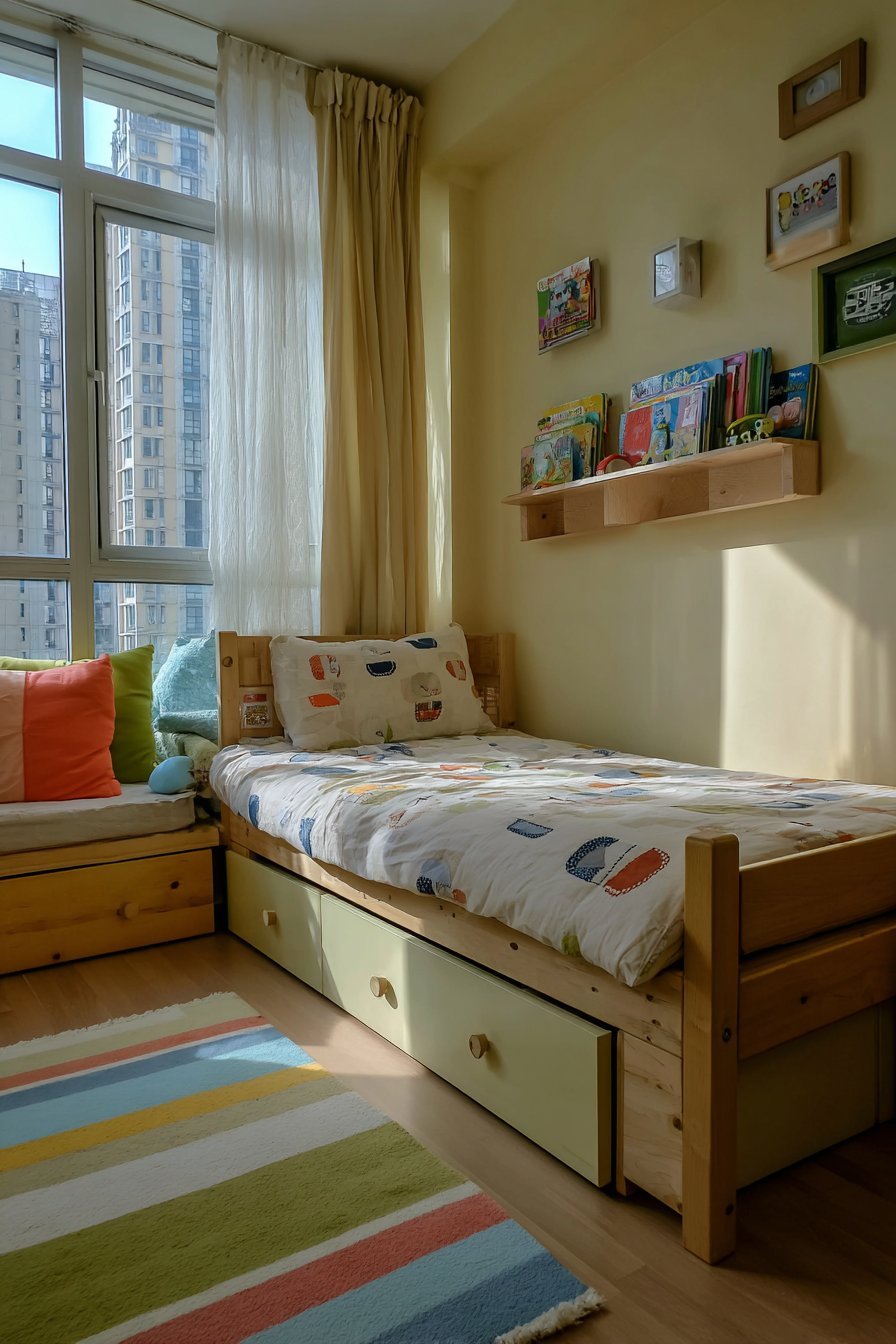 Sage Green Storage Bed with Playful Accents