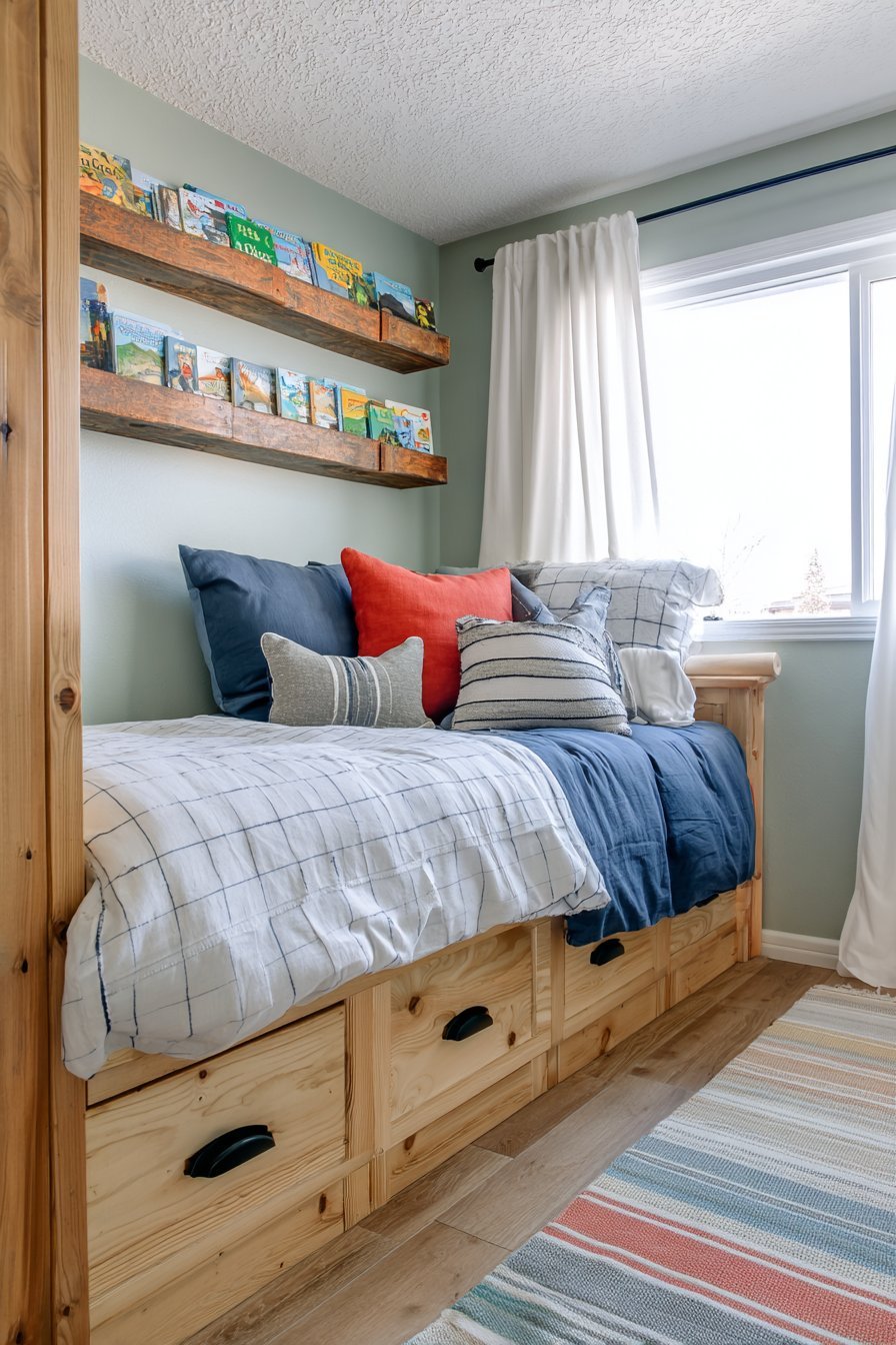 Sage Green Storage Bed with Playful Accents