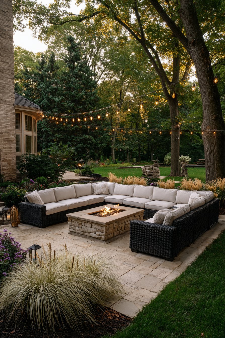 Stone Patio Paradise with Built-In Fire Feature