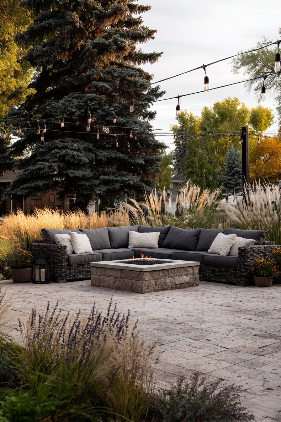 Stone Patio Paradise with Built-In Fire Feature