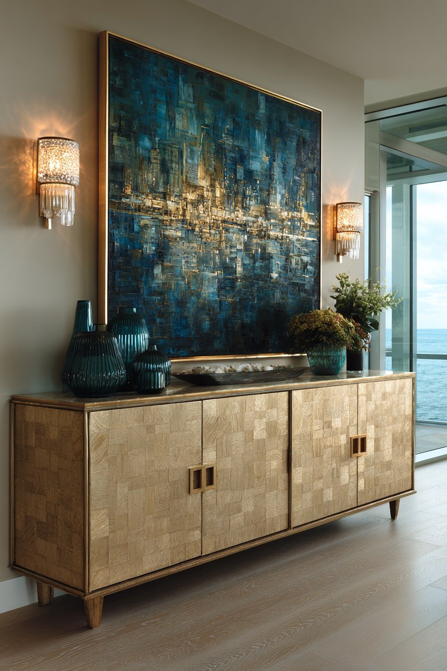 Gilded Abstract Art with Console Elegance