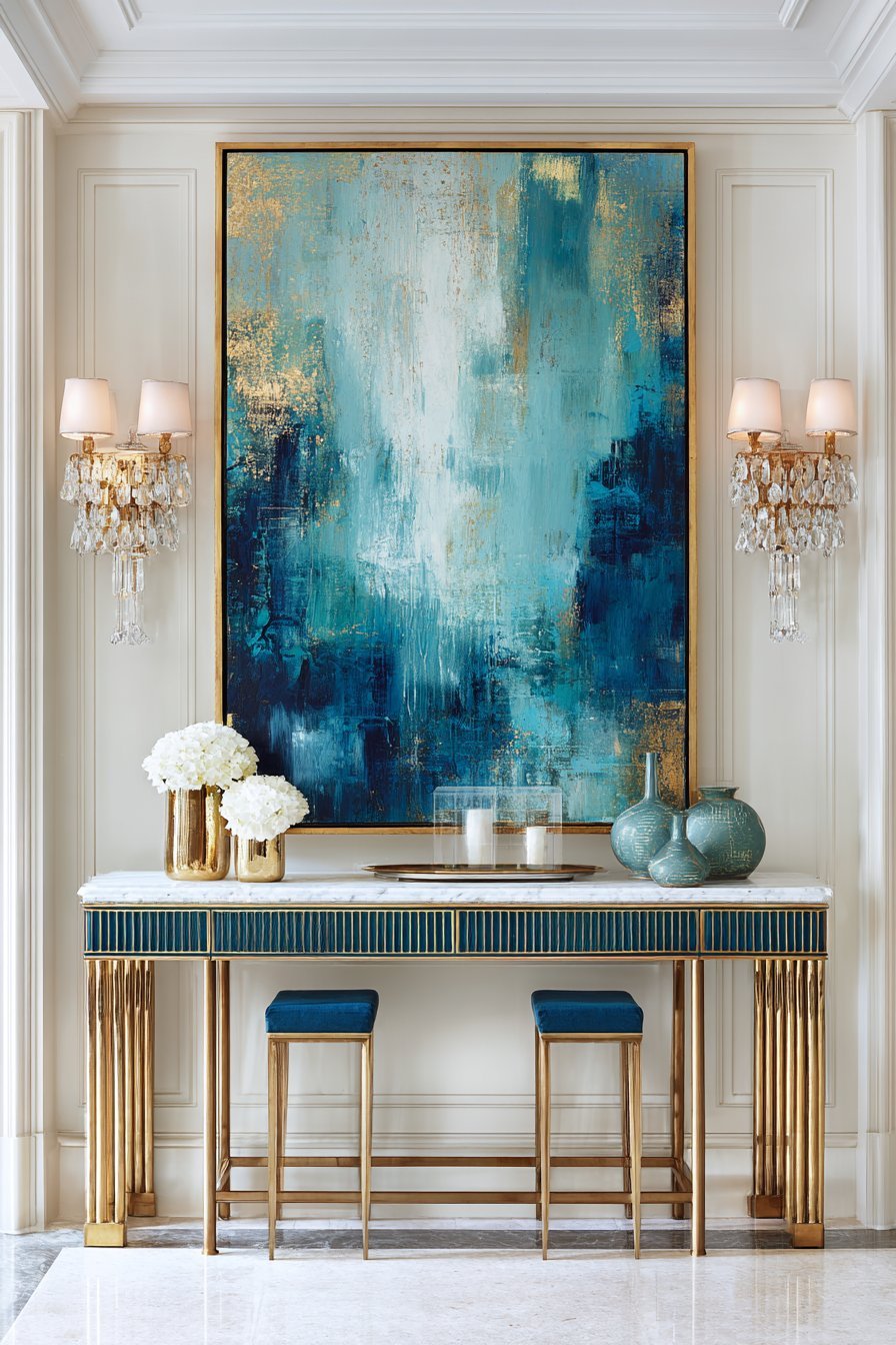 Gilded Abstract Art with Console Elegance