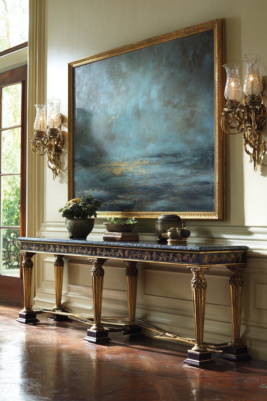 Gilded Abstract Art with Console Elegance
