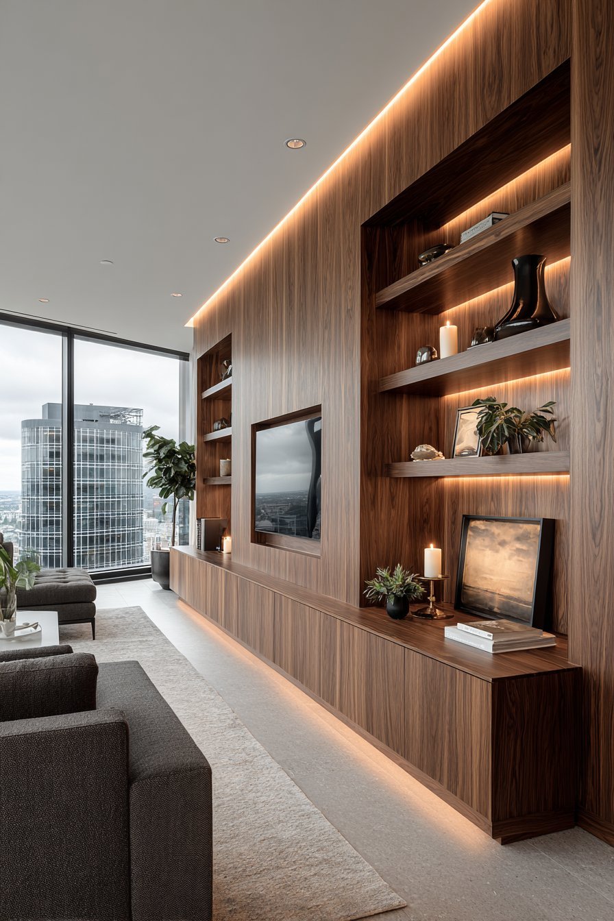 Contemporary Dark Walnut Floor-to-Ceiling Showcase