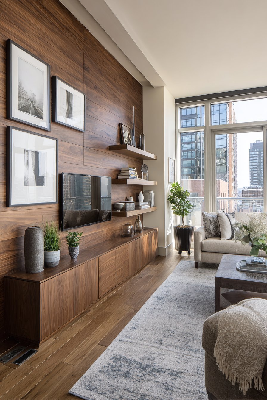 Contemporary Dark Walnut Floor-to-Ceiling Showcase