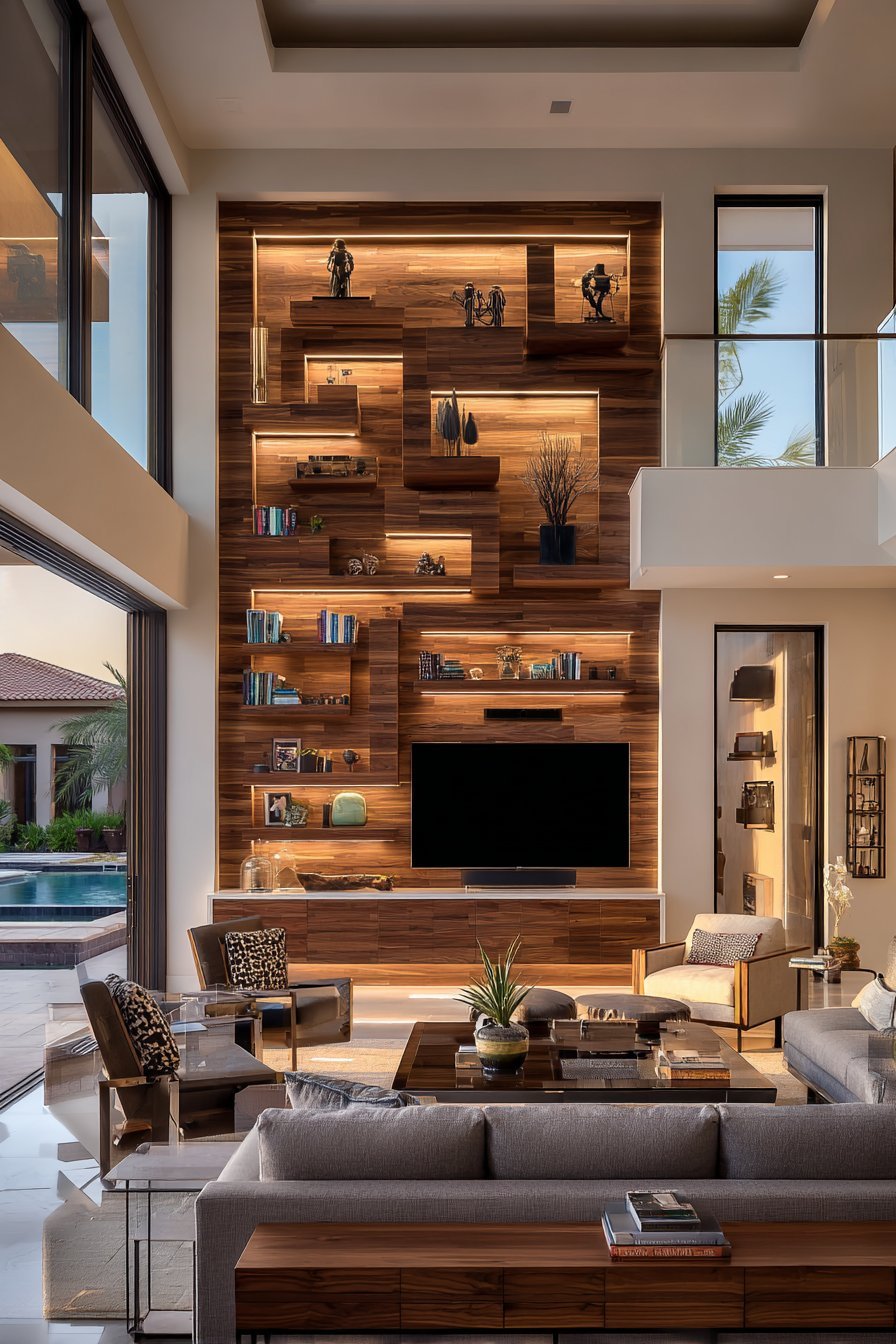 Contemporary Dark Walnut Floor-to-Ceiling Showcase