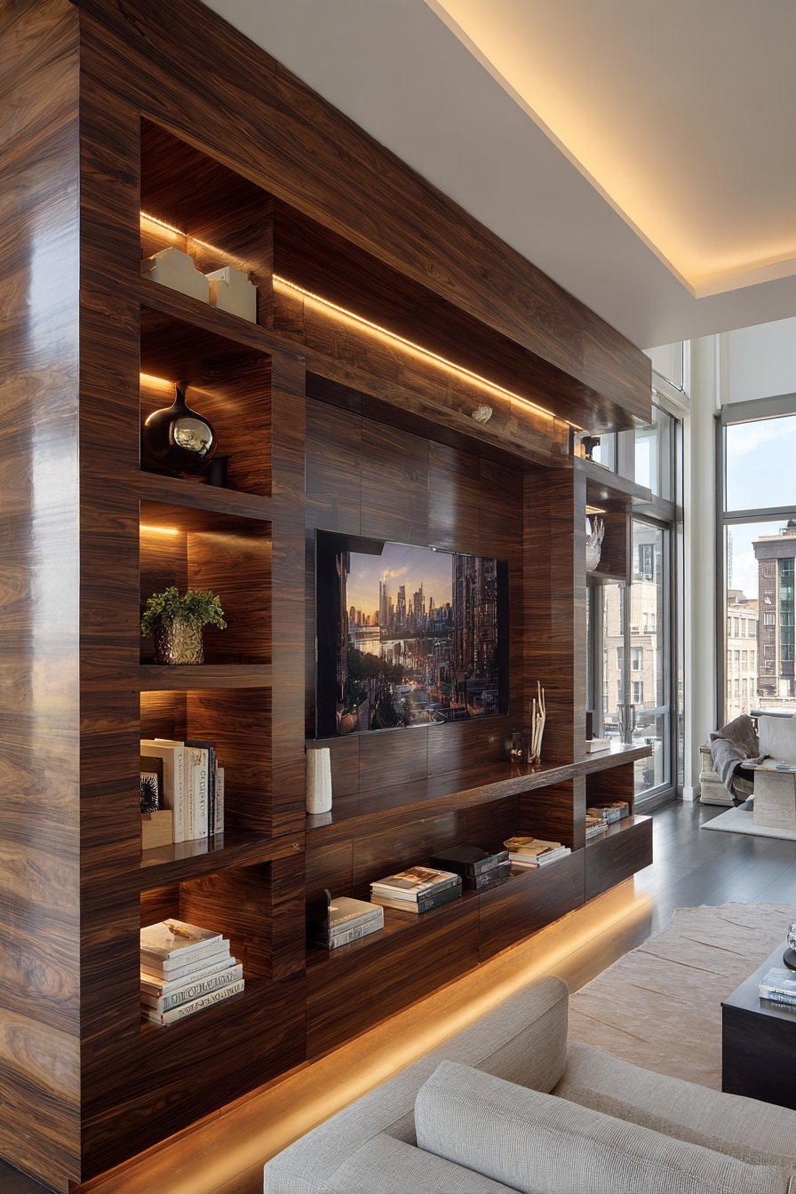 Contemporary Dark Walnut Floor-to-Ceiling Showcase