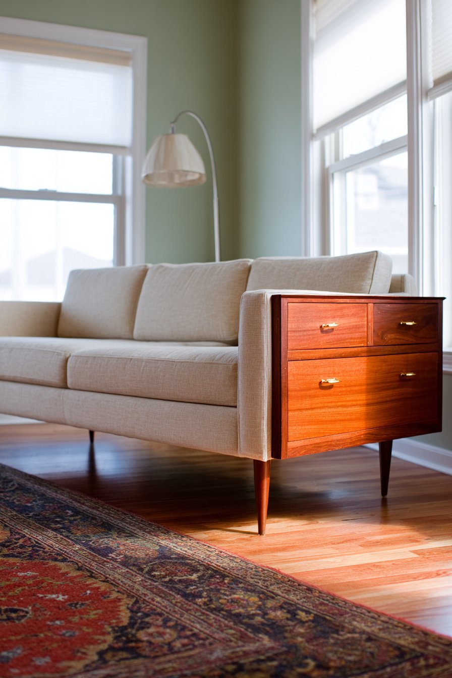Mid-Century Modern Living Room with Vintage Persian Rug