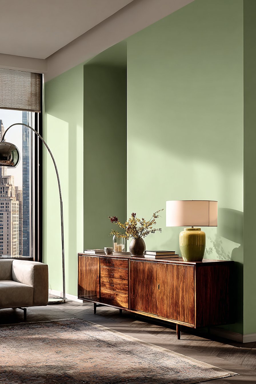 Mid-Century Modern Living Room with Vintage Persian Rug