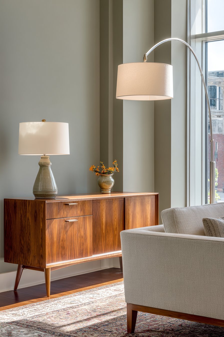 Mid-Century Modern Living Room with Vintage Persian Rug