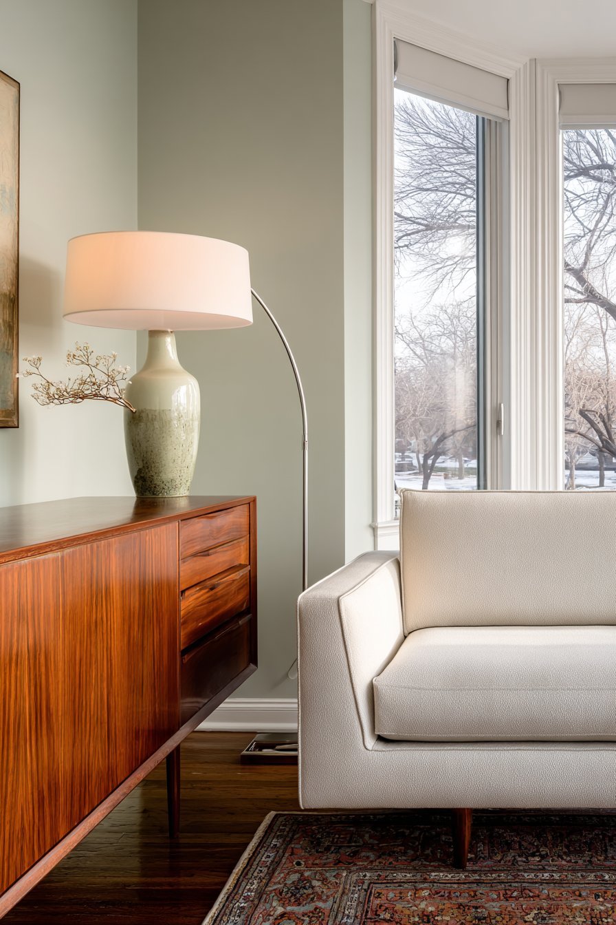 Mid-Century Modern Living Room with Vintage Persian Rug