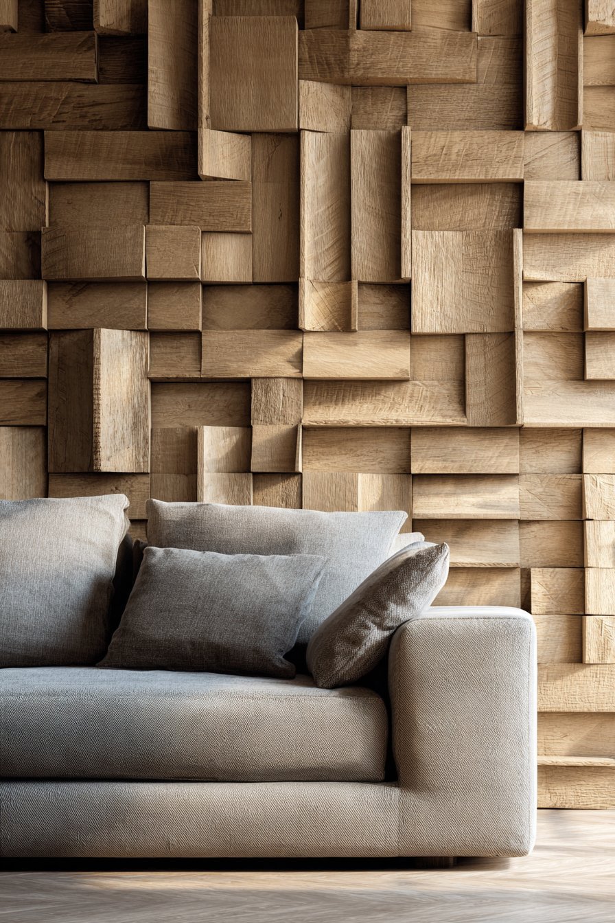 Sophisticated Geometric Wood Slat Accent Wall