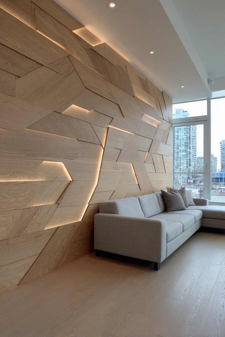Sophisticated Geometric Wood Slat Accent Wall