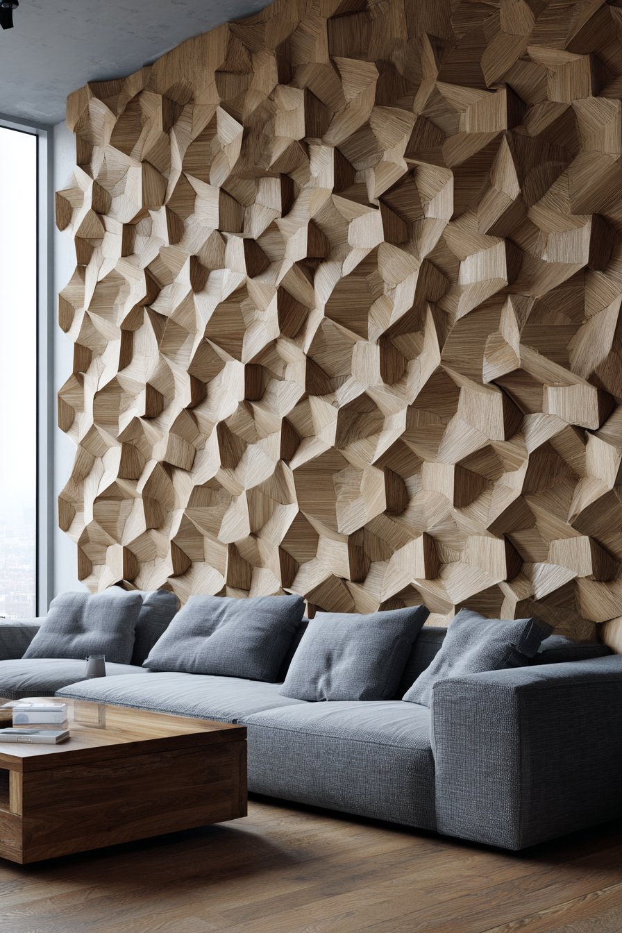 Sophisticated Geometric Wood Slat Accent Wall