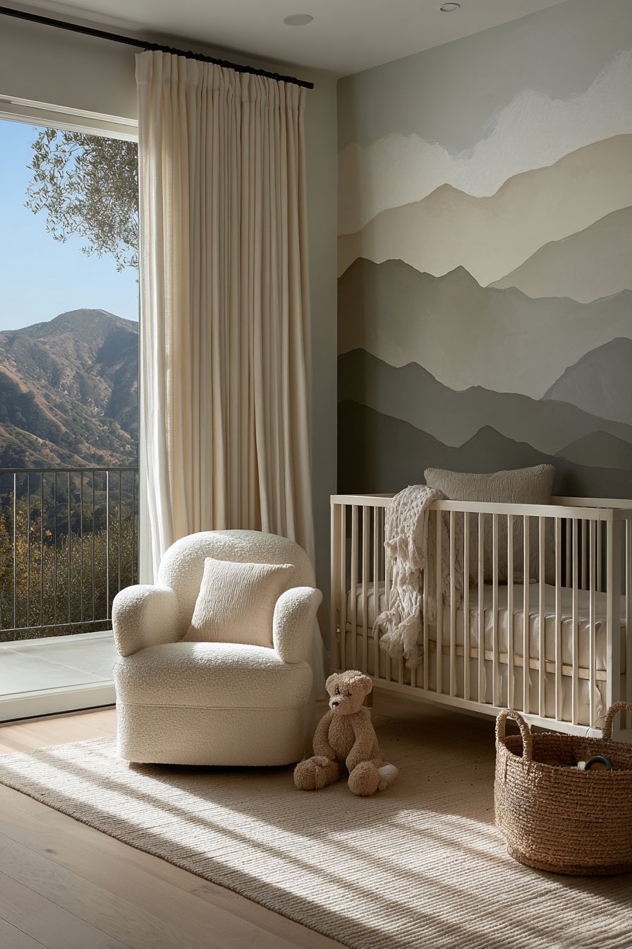 Serene Sage Green Geometric Mountain Mural
