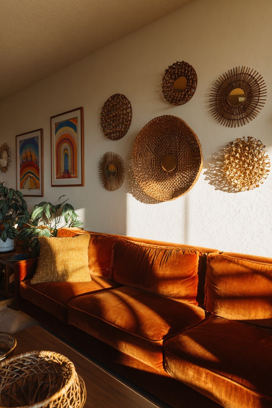 Psychedelic Gallery Wall with Sunburst Mirrors