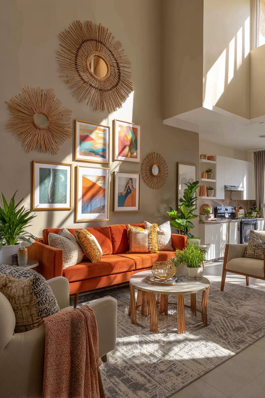 Psychedelic Gallery Wall with Sunburst Mirrors