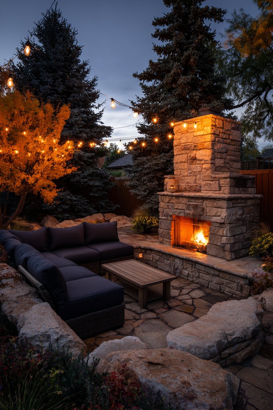 Custom Stone Fireplace Outdoor Living Room
