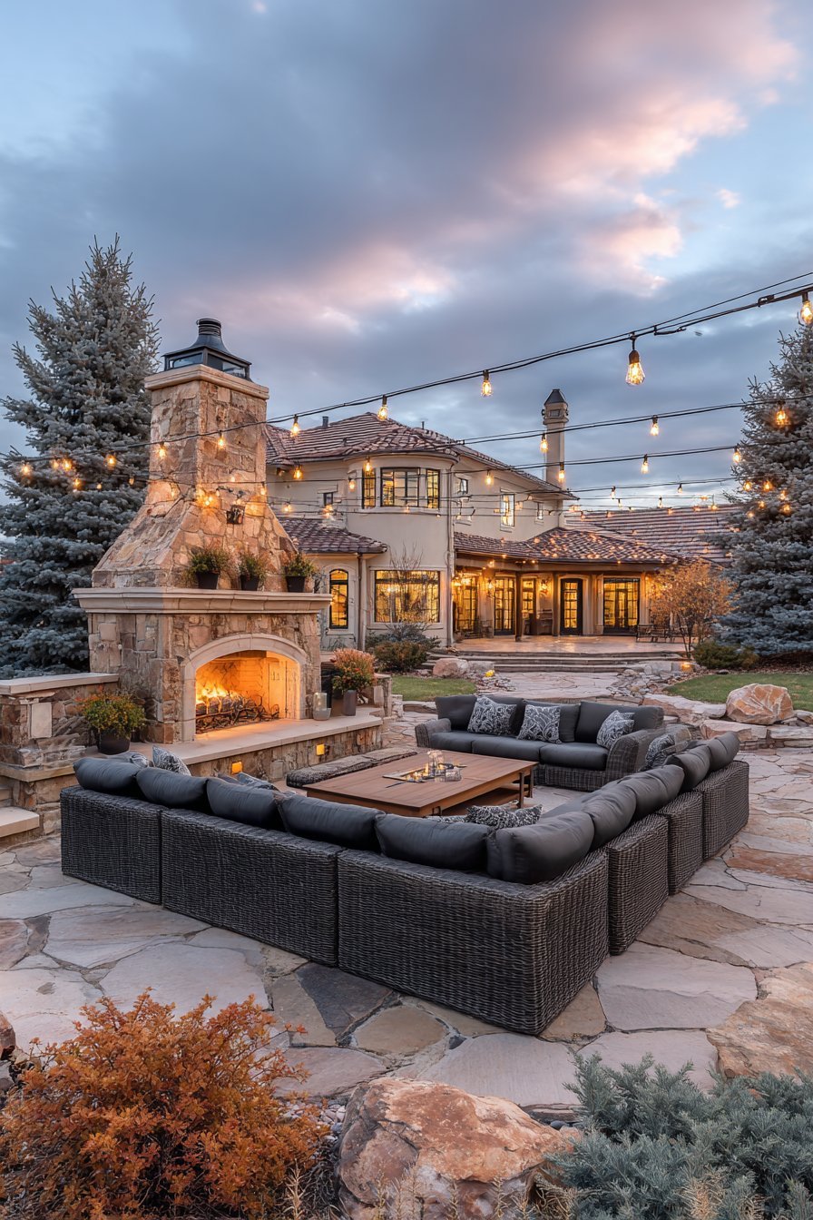 Custom Stone Fireplace Outdoor Living Room