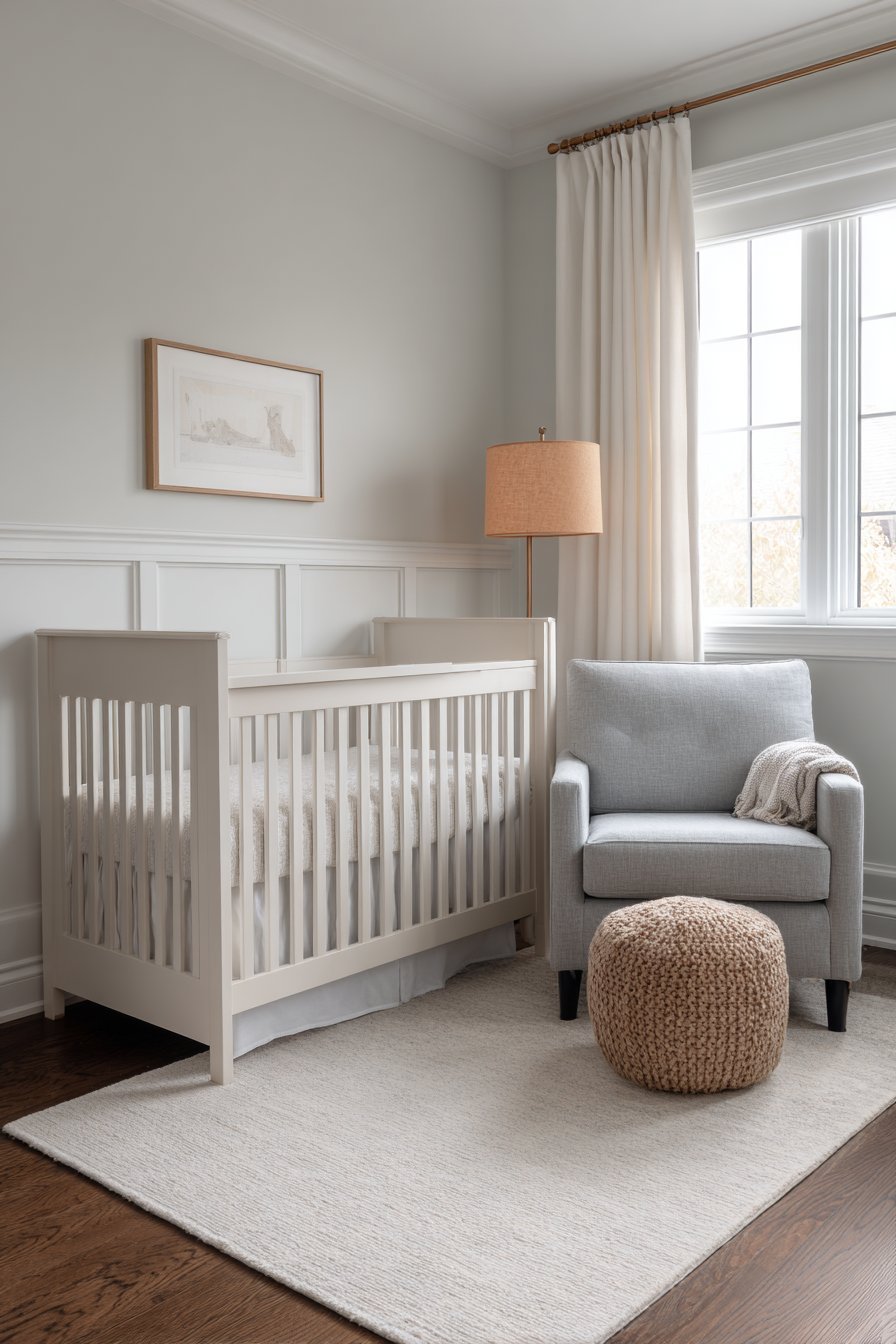 Classic White Crib with Cream Wall Simplicity