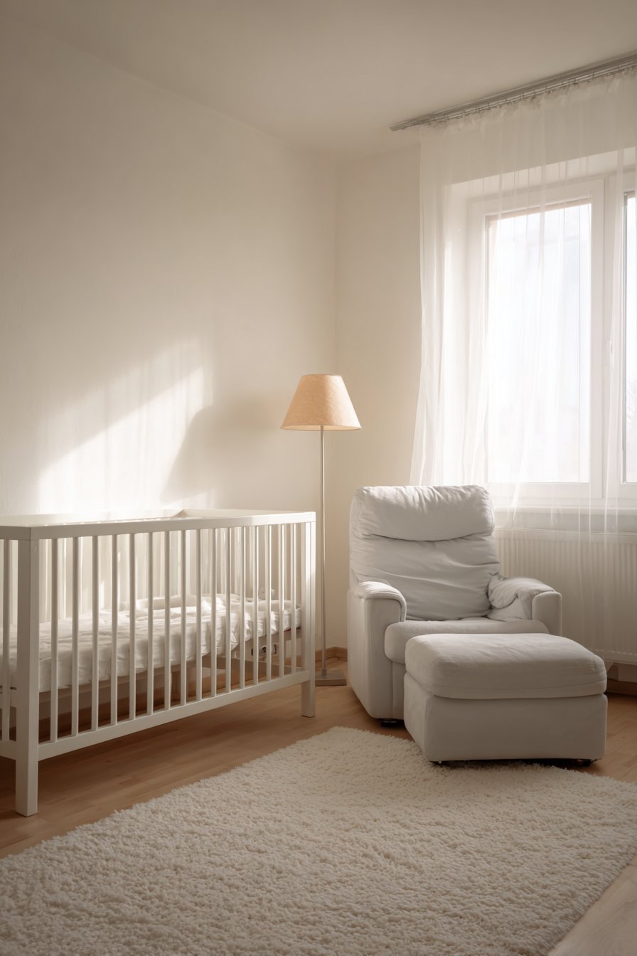 Classic White Crib with Cream Wall Simplicity