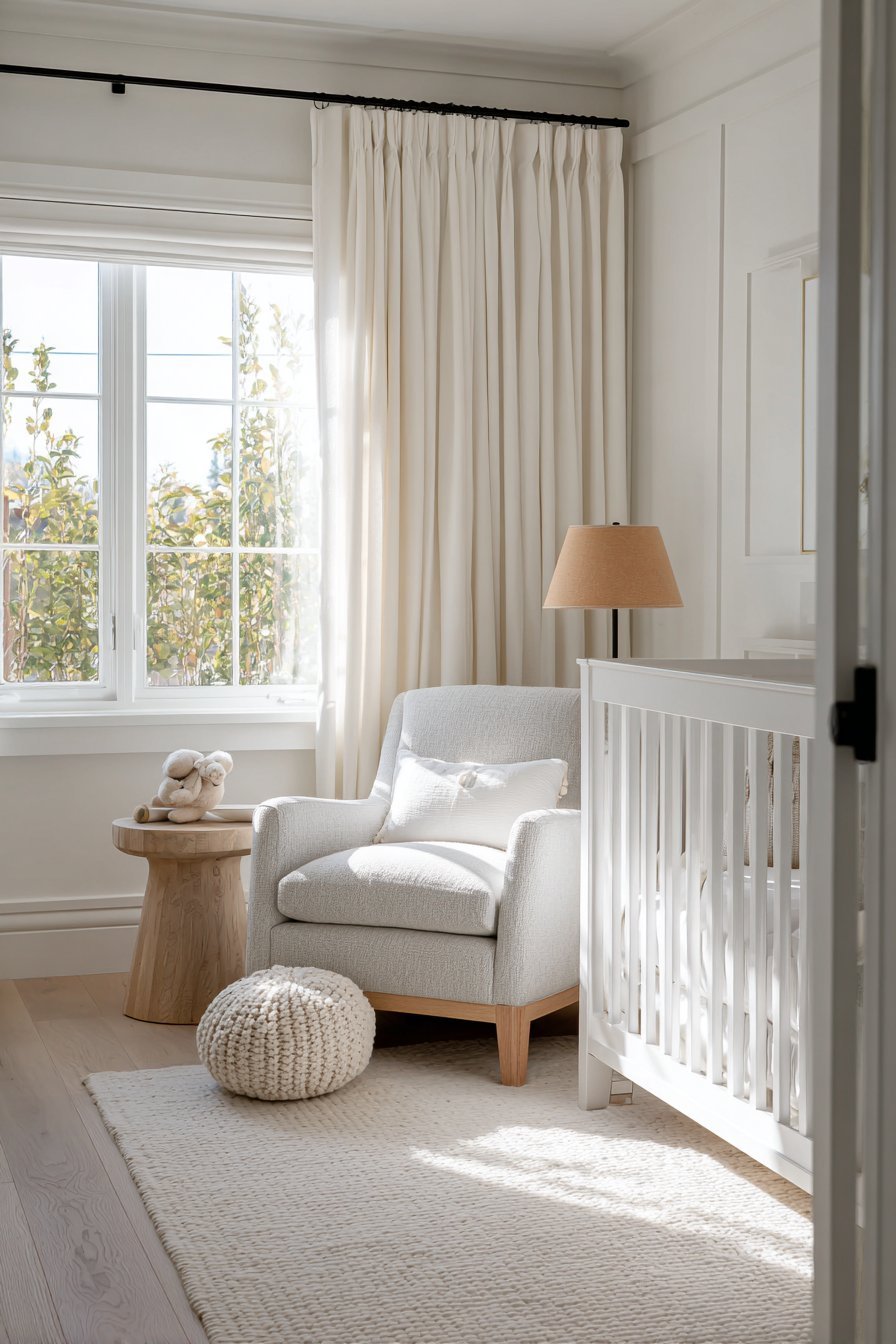 Classic White Crib with Cream Wall Simplicity