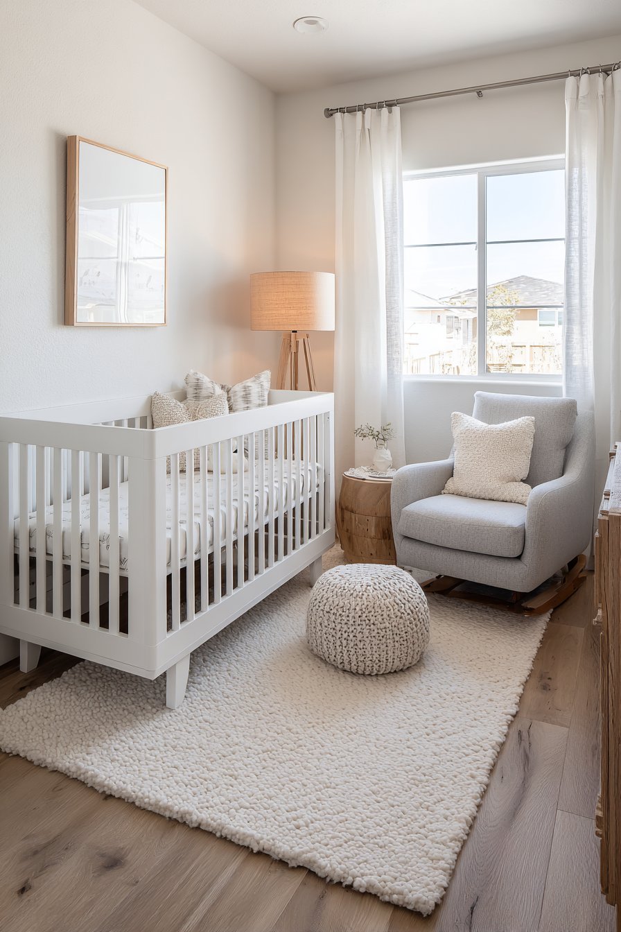 Classic White Crib with Cream Wall Simplicity