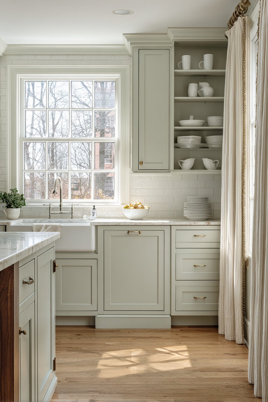 Classic Sage Green Shaker Kitchen with Brass Accents