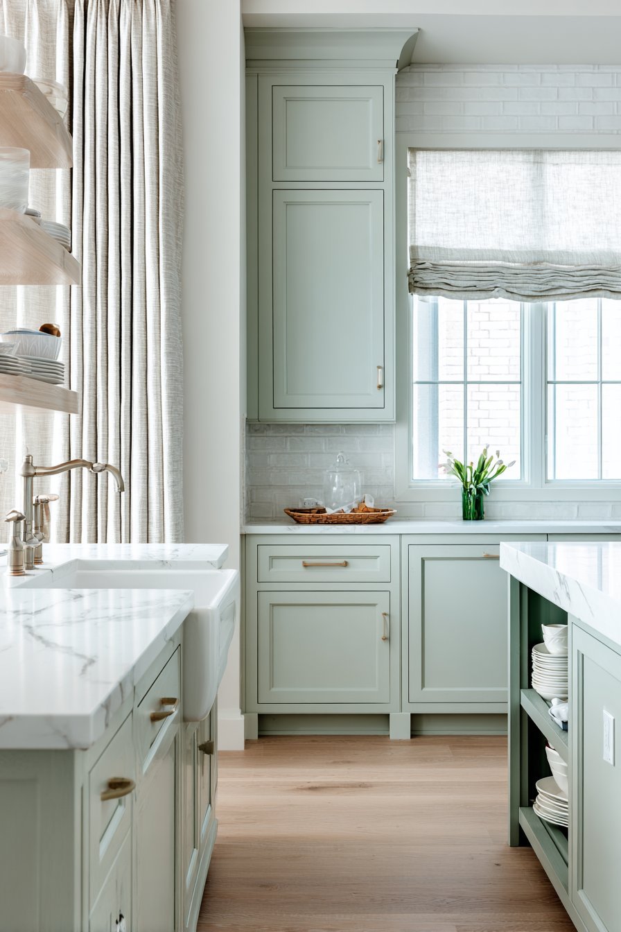 Classic Sage Green Shaker Kitchen with Brass Accents