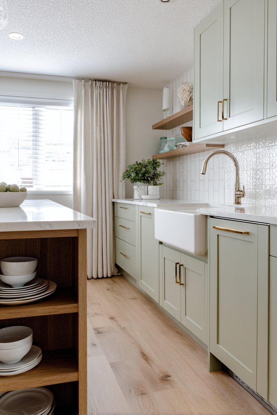 Classic Sage Green Shaker Kitchen with Brass Accents