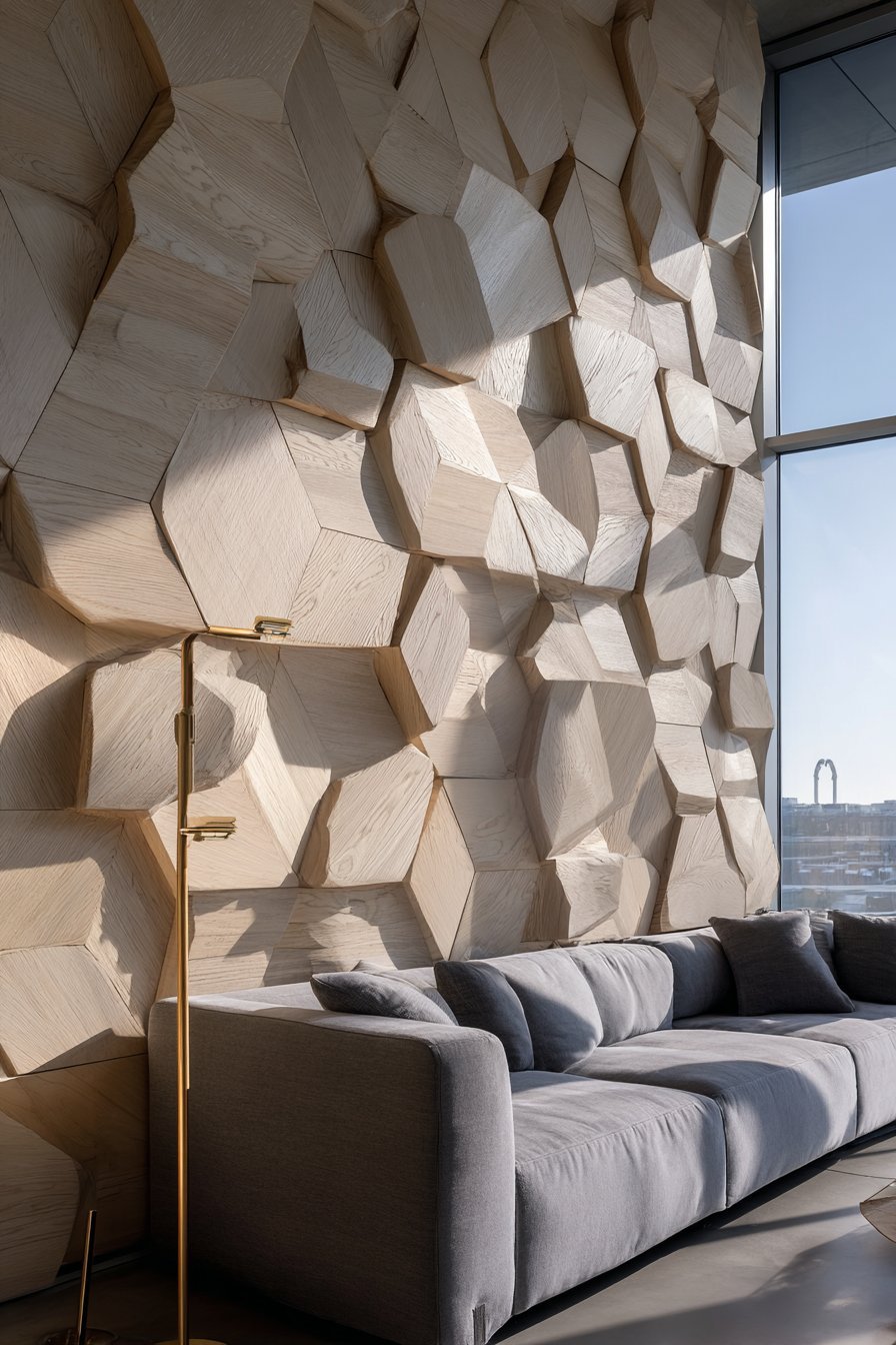 Dramatic Three-Dimensional Geometric Wood Installation