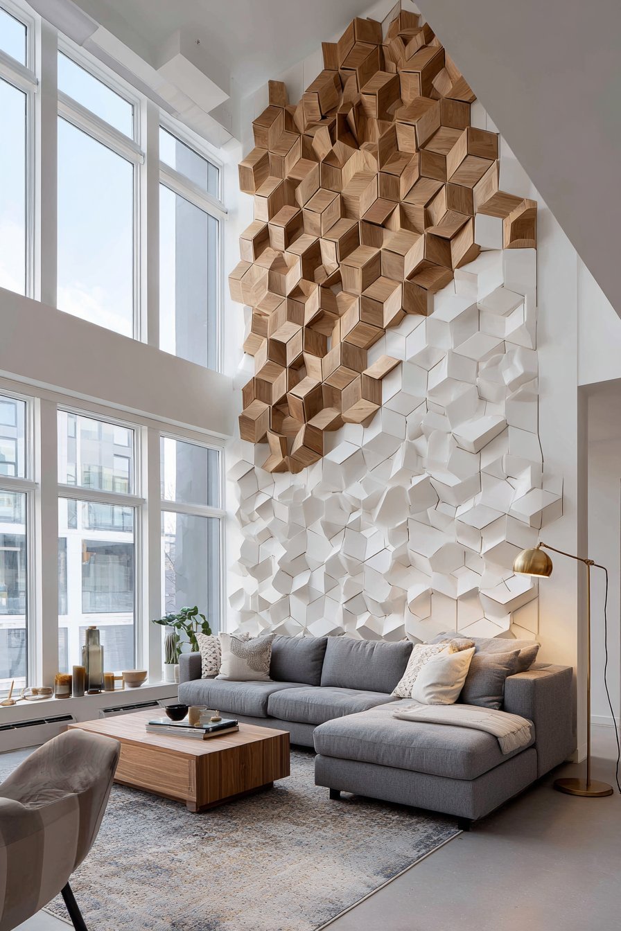 Dramatic Three-Dimensional Geometric Wood Installation
