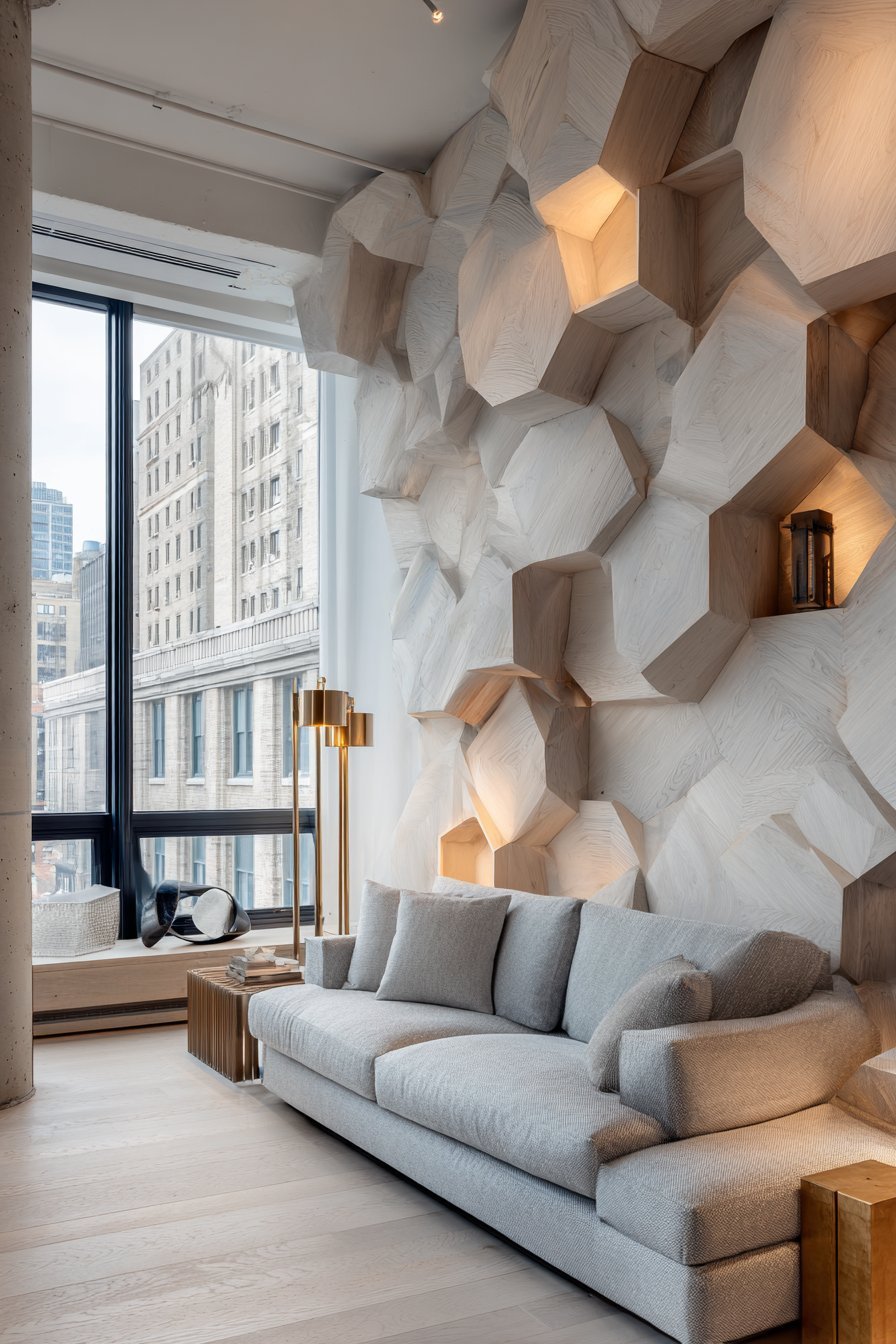 Dramatic Three-Dimensional Geometric Wood Installation