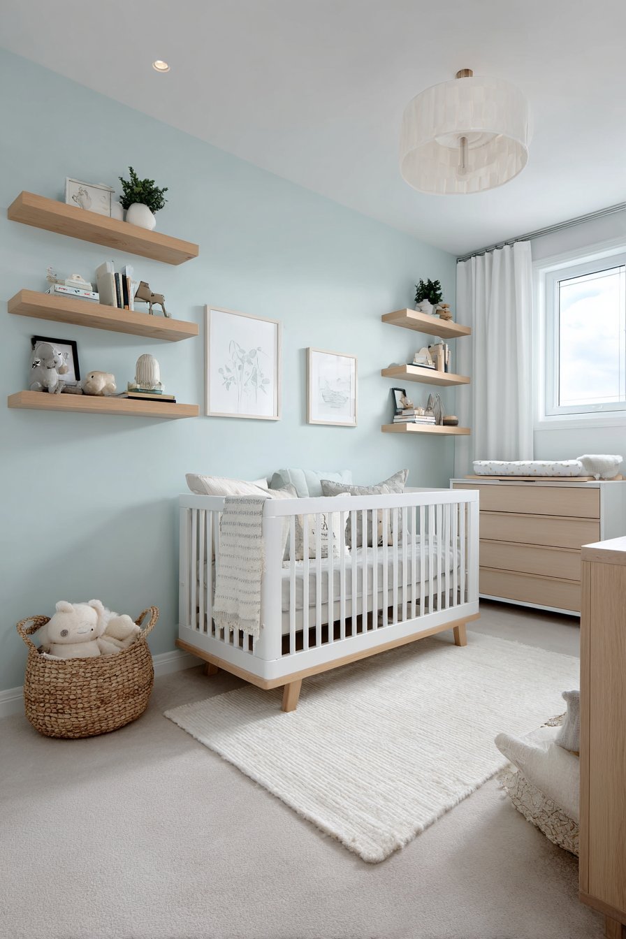 Modern Functionality with Pale Blue Walls