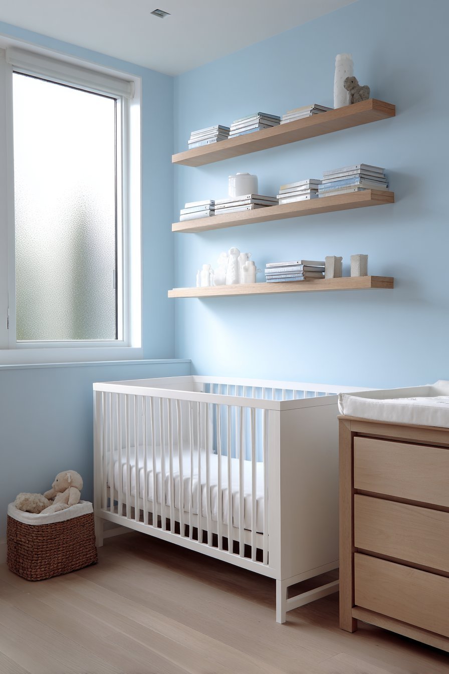 Modern Functionality with Pale Blue Walls