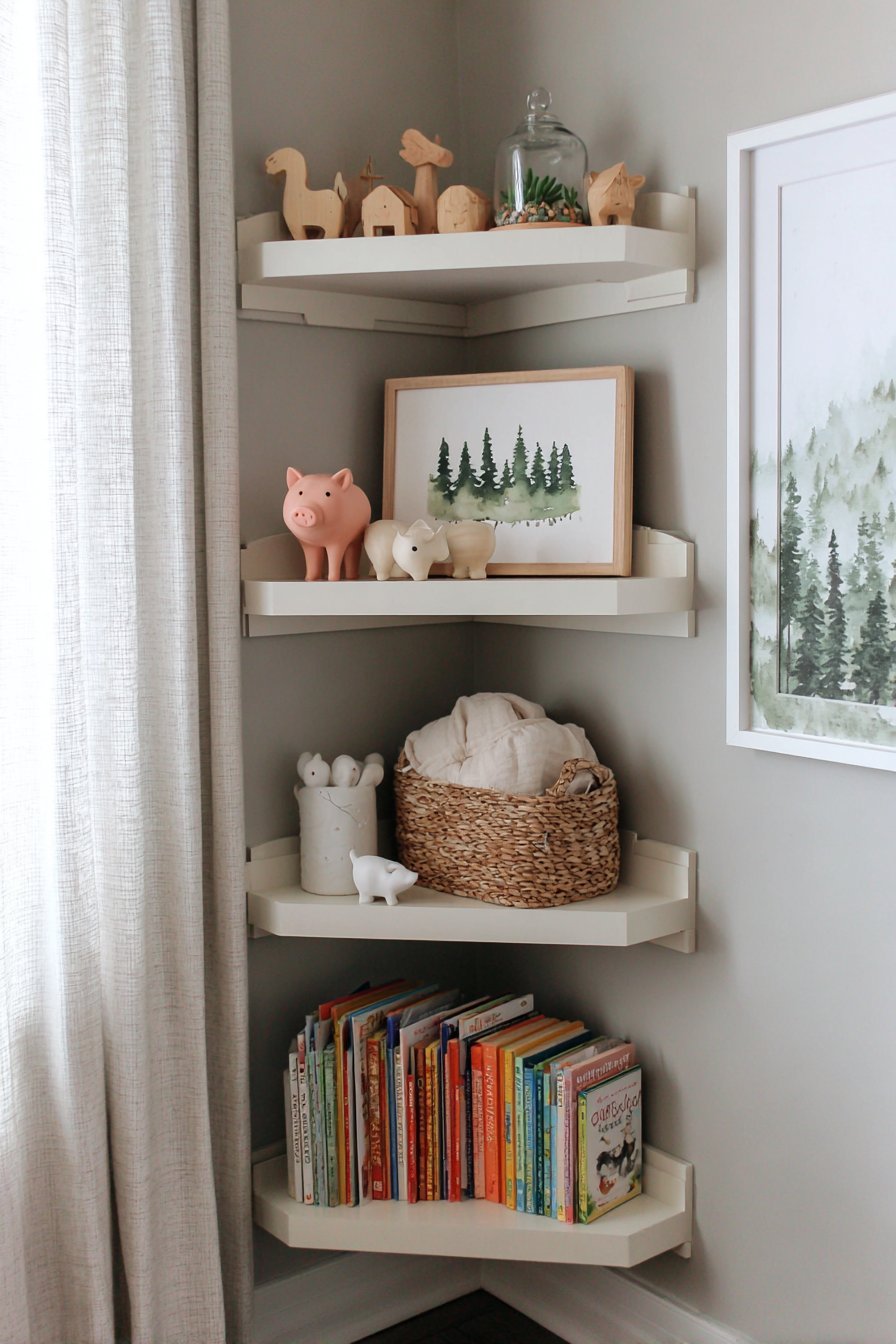 Scandinavian Three-Tier White Bracket Shelves