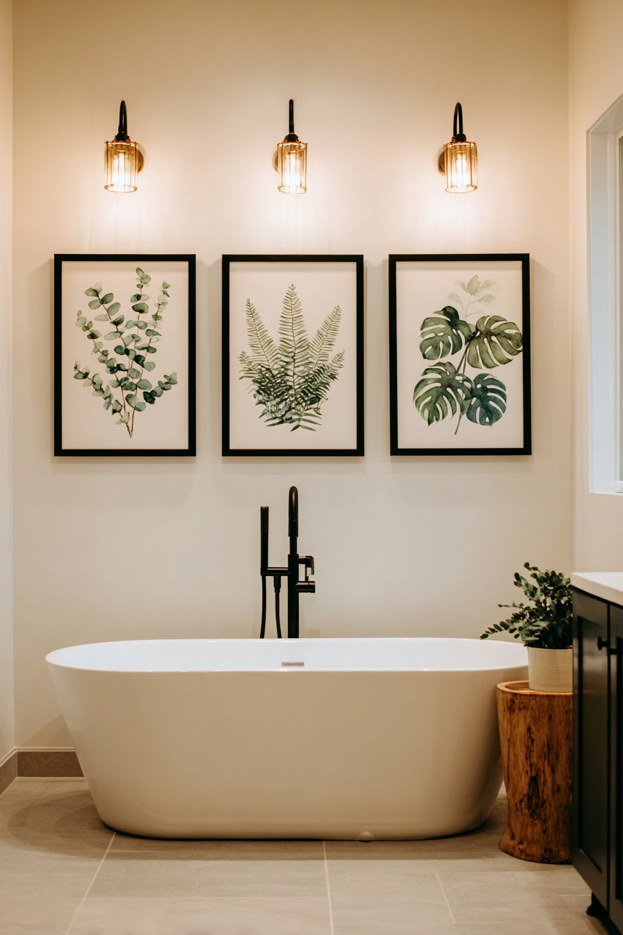 Vertical Botanical Gallery Beside Soaking Tub