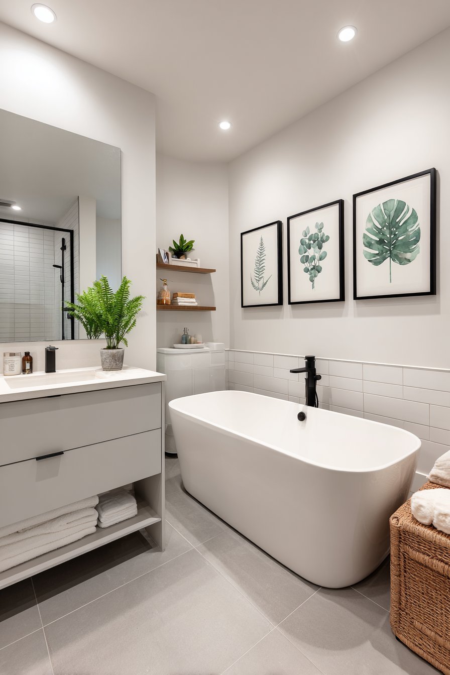 Vertical Botanical Gallery Beside Soaking Tub